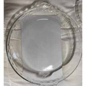pyrex Deep Dish Pie Plate 9 1/2" Fluted Rim Tab Handles Clear Glass #229 Vintage